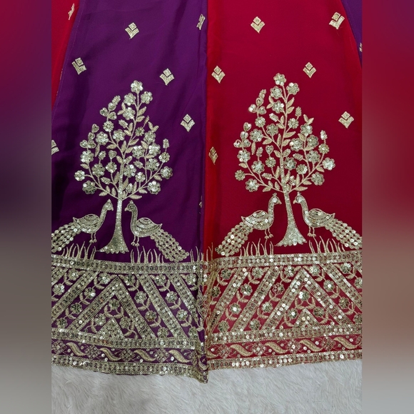 Lehenga Choli Set Heavy Embroidered Wedding Outfit Maroon Purplel Sangeet Garba - Picture 12 of 12